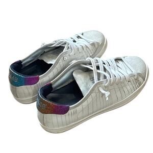 Women's Size EU 38 P448 Johnny Dama Low Top White Rainbow Glitter Sneakers
